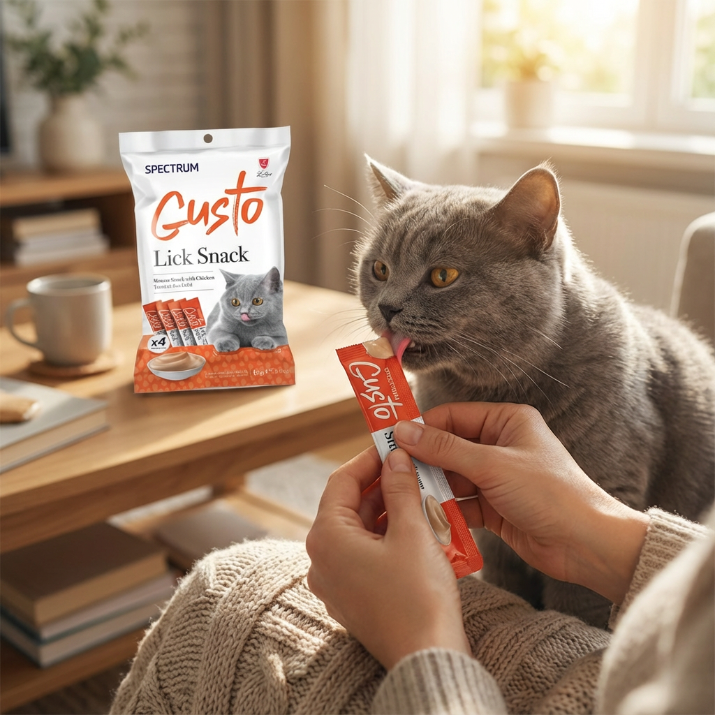 Spectrum Gusto Tavuklu Sıvı Kedi Ödül Maması 15gr (4lü) kullanım görseli