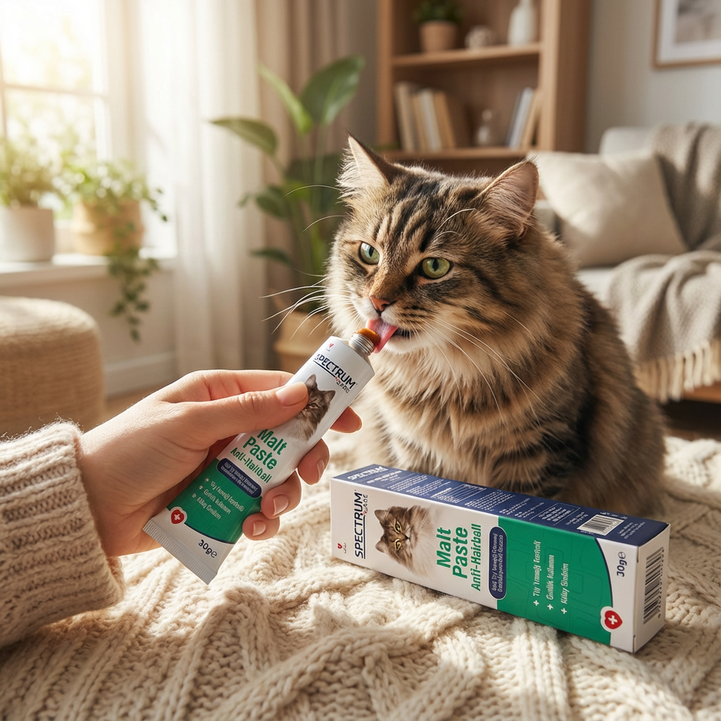 Spectrum Kedi Tüy Yumağı Önlemeyi Destekleyen Malt Macunu 30gr kullanım görseli