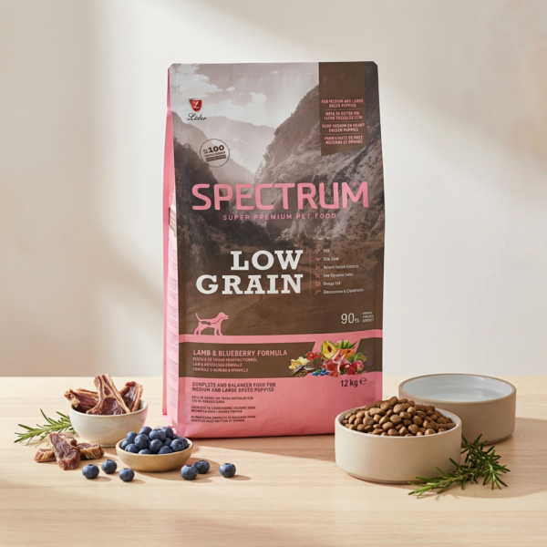 Spectrum Low Grain Kuzulu ve Yaban Mersinli Orta ve Büyük Irk Yavru Köpek Maması 12+1kg kullanım görseli