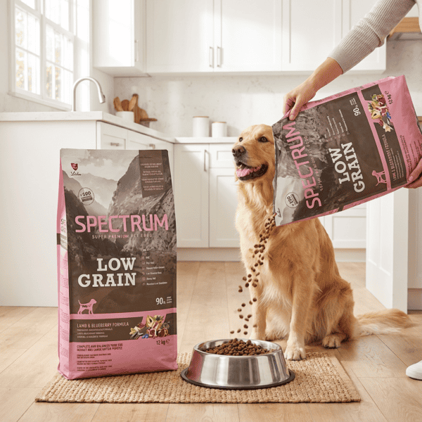 Spectrum Low Grain Kuzulu ve Yaban Mersinli Orta ve Büyük Irk Yetişkin Köpek Maması 12 kg kullanım görseli