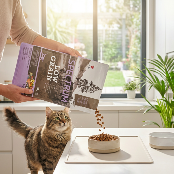 Spectrum Low Grain Somonlu ve Hamsili Kısırlaştırılmış Yetişkin Kedi Maması 2 kg kullanım görseli