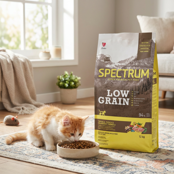 Spectrum Low Grain Tavuklu, Hindili ve Kızılcıklı Yavru Kedi Maması 12+1kg kullanım görseli