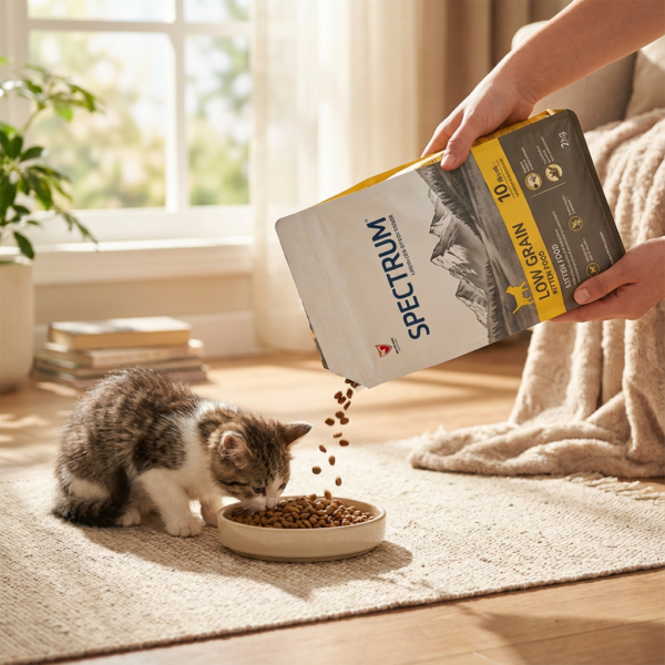 Spectrum Tavuklu Hindili ve Kızılcıklı Düşük Tahıllı Yavru Kedi Maması 2 kg kullanım görseli