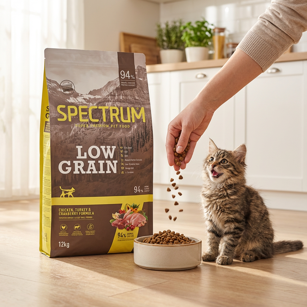 Spectrum Tavuklu Hindili ve Kızılcıklı Yavru Kedi Maması 12 kg kullanım görseli