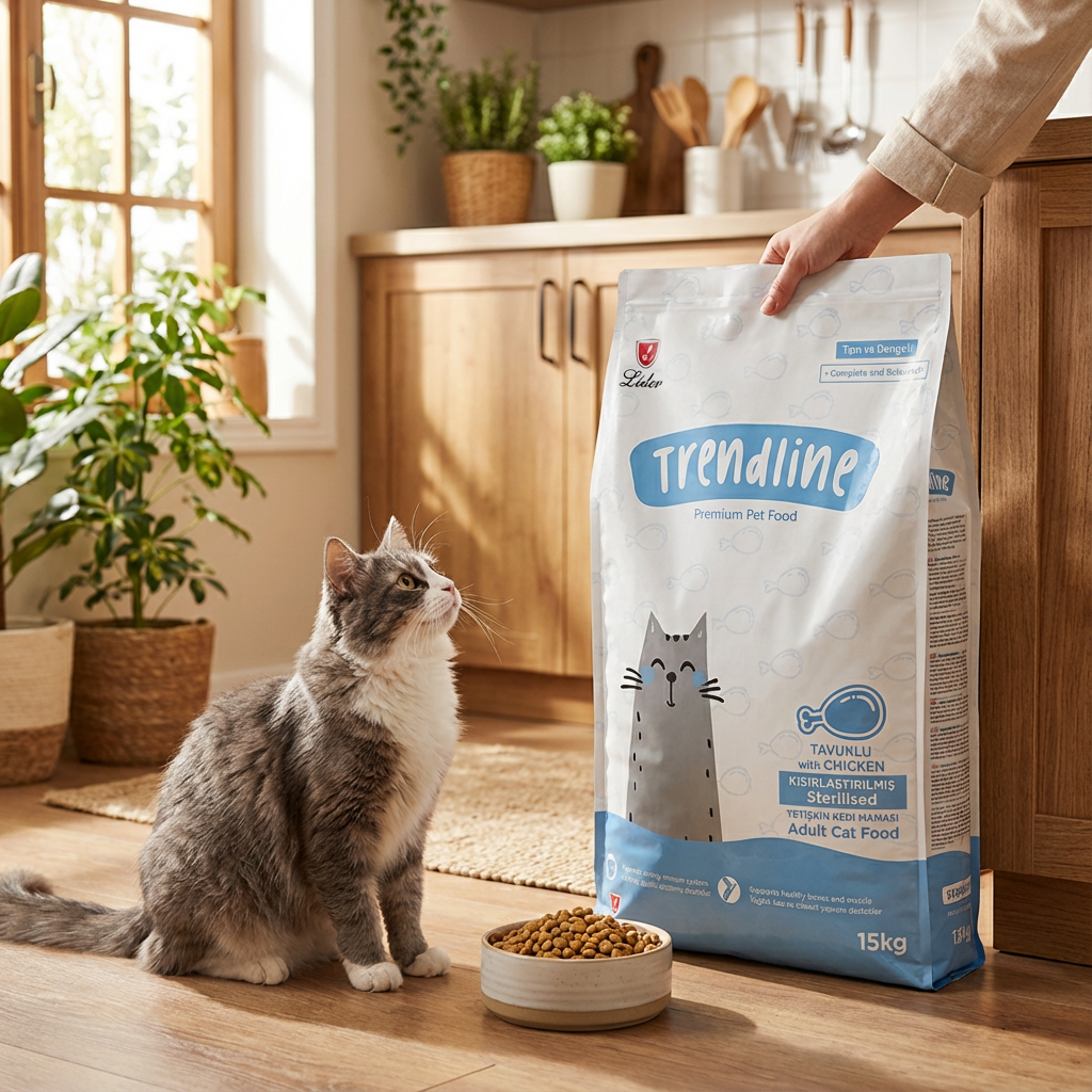 Trendline Kısırlaştırılmış Tavuklu Yetişkin Kedi Maması 15 kg kullanım görseli