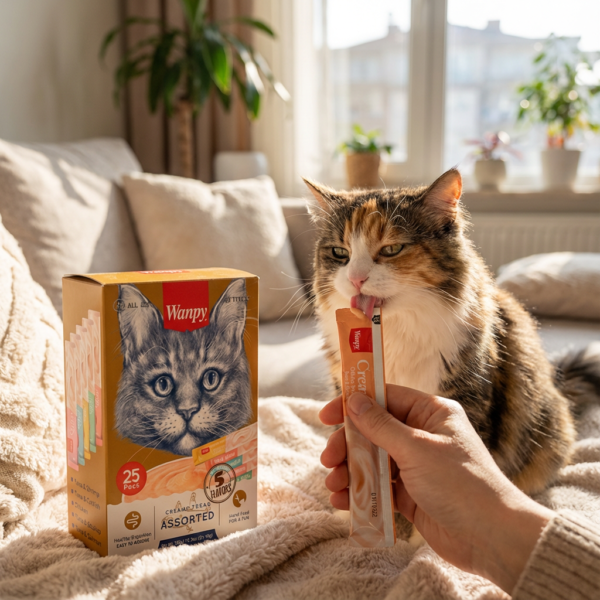 Wanpy Karışık Sıvı Kedi Ödülü 25x14 gr kullanım görseli