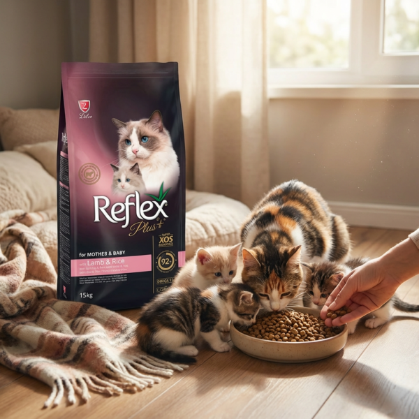 ​Reflex Plus Mother ​​&​​ Baby Kuzu Etli ve Pirinçli Kedi Maması 15 Kg kullanım görseli