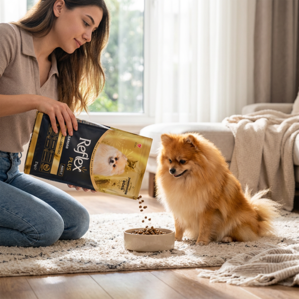 ​Reflex Plus Pomeranian Yetişkin Köpek Maması 8 Kg kullanım görseli